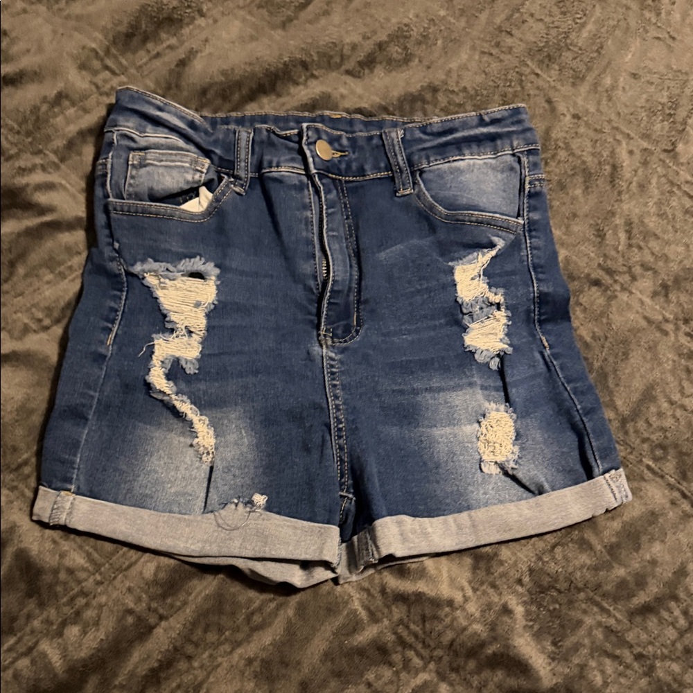 SHEIN Blue Distressed Jean Shorts